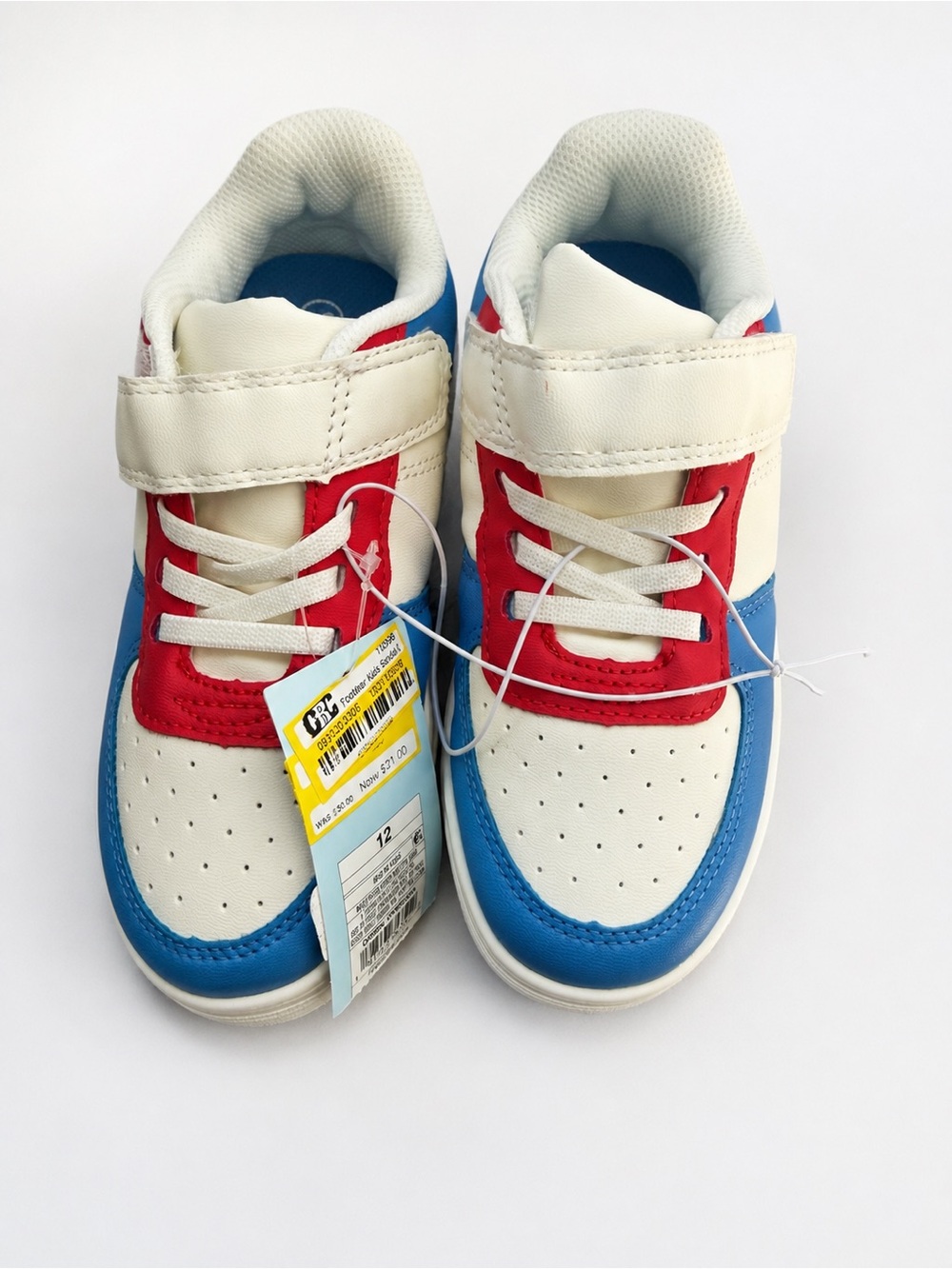 Kids White, Blue & Red Velcro Sneakers
